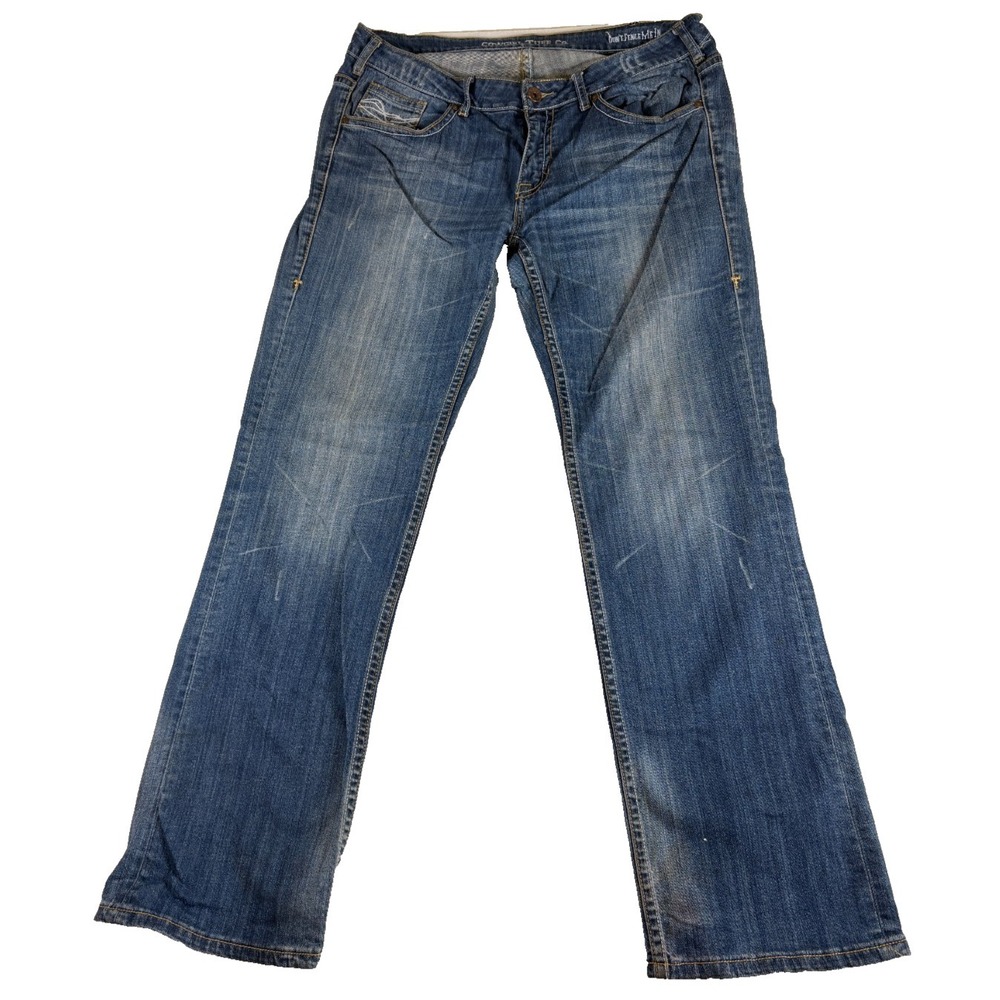 Cowgirl Tuff Co. Bootcut Jeans Womens 35x35 (37x34.5) Blue Denim Raw Hem‎ Travel